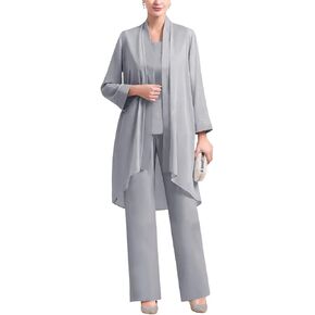 Zongqiven طقم ملابس رسمية مكون من 3 قطع من الشيفون لأم العروس لضيوف حفل الزفاف باللون الرمادي الفاتح in Kuwait
