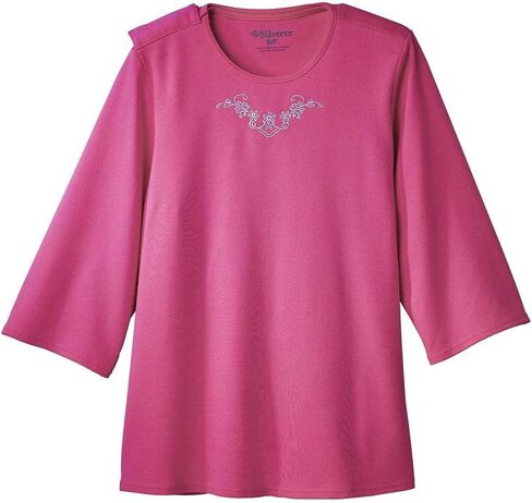 Women’s Open Back Adaptive Warm Winter Weight Top for Seniors - 3/4 Long Sleeve Scoop Shirt in Saudi Arabia