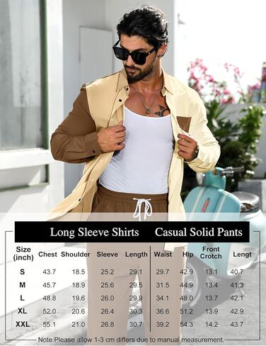 LecGee Mens 2 Piece Color Block Outfits Casual Long Sleeve Color Block Shirts and Pants Matching Set Sweatsuit in Saudi Arabia