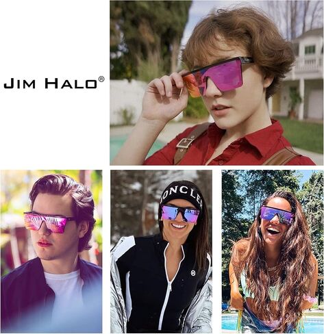 JIM HALO Flat Top Shield Sunglasses Square Mirror Rimless Glasses for Women Men in Kuwait
