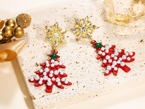 أقراط عيد الميلاد للنساء، أقراط لؤلؤ شجرة عيد الميلاد، أقراط العطلات للفتيات، هدايا تزيين مجوهرات عيد الميلاد in Kuwait