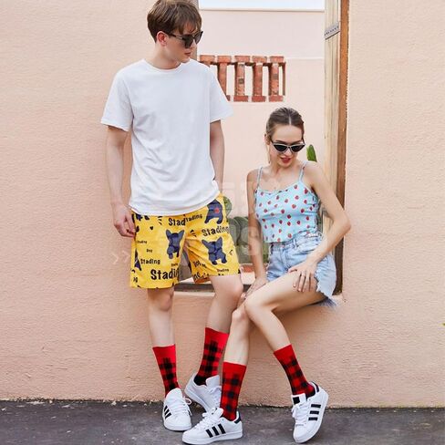 Buffalo-Plaid-Cotton-Socks - Check Crew Socks Hiking Casual Warm Socks 2-pairs Fit for women in Kuwait
