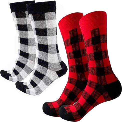 Buffalo-Plaid-Cotton-Socks - Check Crew Socks Hiking Casual Warm Socks 2-pairs Fit for women in Kuwait