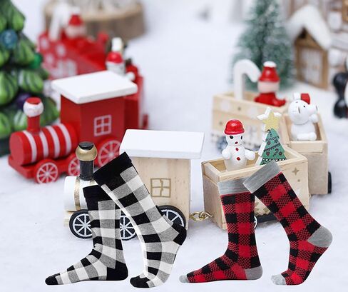 Buffalo-Plaid-Cotton-Socks - Check Crew Socks Hiking Casual Warm Socks 2-pairs Fit for women in Kuwait