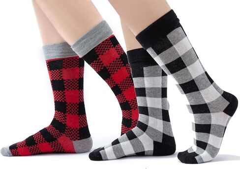 Buffalo-Plaid-Cotton-Socks - Check Crew Socks Hiking Casual Warm Socks 2-pairs Fit for women in Kuwait