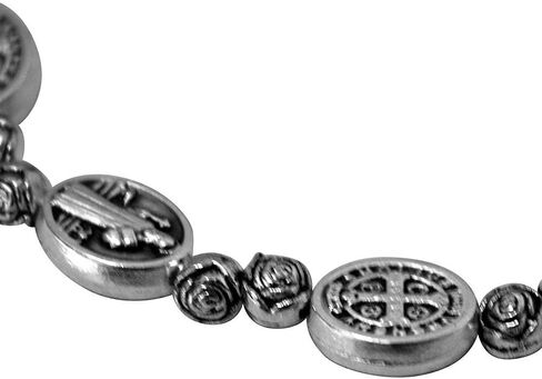 Saint Benedict Medal Bracelet - 2 Styles - Gemstone or Pure Metal - Perfect Gift for Men - Christian Jewelry (Pewter Metal Beads) in Saudi Arabia