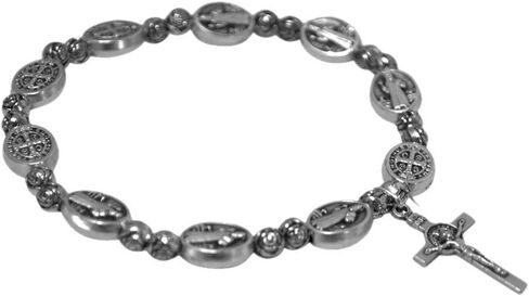 Saint Benedict Medal Bracelet - 2 Styles - Gemstone or Pure Metal - Perfect Gift for Men - Christian Jewelry (Pewter Metal Beads) in Saudi Arabia