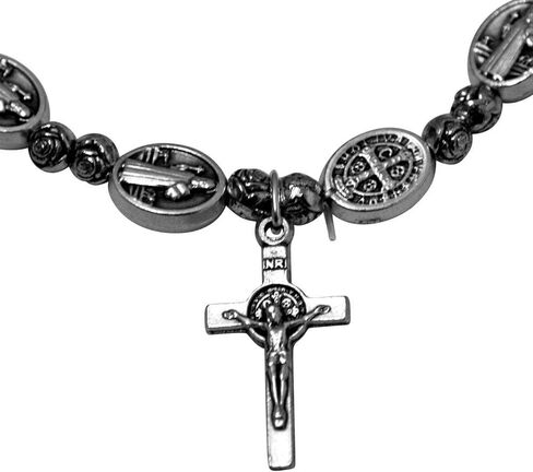 Saint Benedict Medal Bracelet - 2 Styles - Gemstone or Pure Metal - Perfect Gift for Men - Christian Jewelry (Pewter Metal Beads) in Saudi Arabia