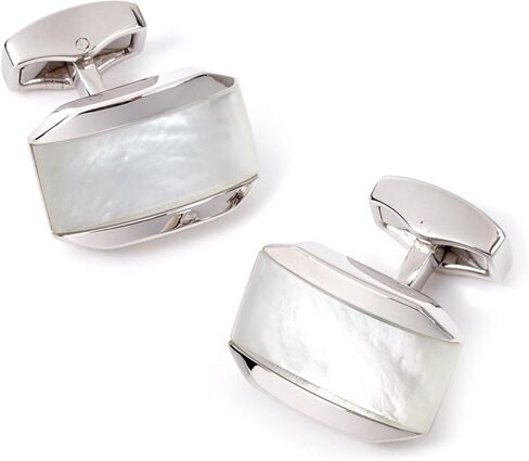 Tateossian Moonlight Cufflinks with Mother of Pearl Combined with a Cabochan of Quartz in a Rhodium Silver Tonneau Case in Kuwait