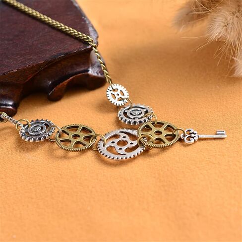 dreuyet steampunk قلادة للنساء الفتيات فريدة من نوعها اليدوية فاسق القوطية خمر العتيقة مزيج لهجة الذهب والفضة مفتاح الساعة البخار والعتاد قلادة قلادة هالوين اكسسوارات المجوهرات الهدايا in Saudi Arabia