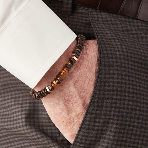 Tateossian Legno Silver Bracelet - Rose Gold and Tiger eye, Brown, 19 CM in Kuwait