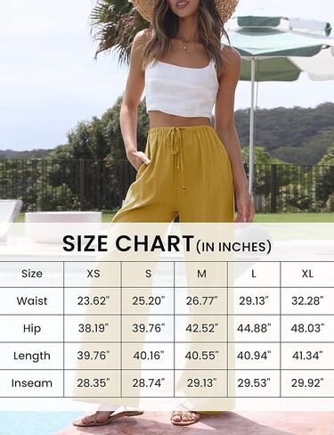 Bianstore Women's Cotton Linen Palazzo Pants Flowy Wide Leg Elastic Waist Summer Beach Pants Trousers in Kuwait