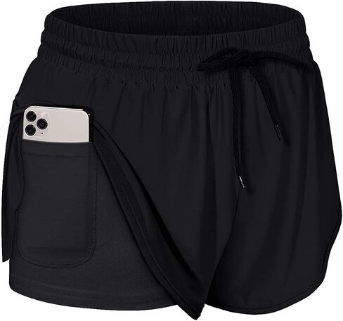 BLEVONH Women Drawstring Waist Athletic Running Shorts with Liner Inner Pocket in Kuwait