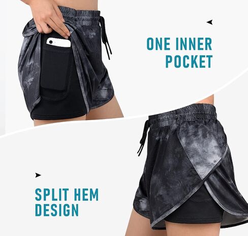 BLEVONH Women Drawstring Waist Athletic Running Shorts with Liner Inner Pocket in Kuwait