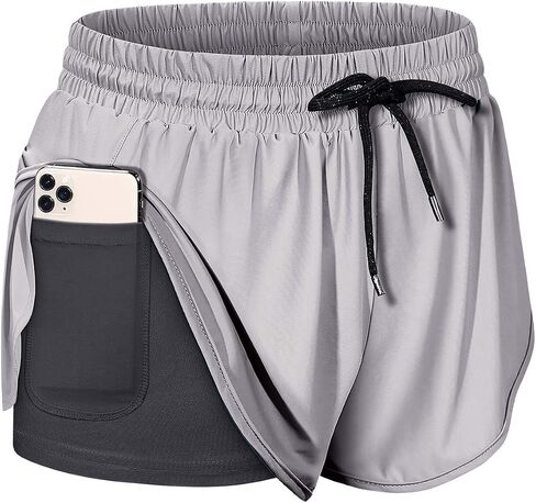 BLEVONH Women Drawstring Waist Athletic Running Shorts with Liner Inner Pocket in Kuwait