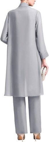 Zongqiven طقم ملابس رسمية مكون من 3 قطع من الشيفون لأم العروس لضيوف حفل الزفاف باللون الرمادي الفاتح in Kuwait