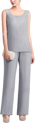 Zongqiven طقم ملابس رسمية مكون من 3 قطع من الشيفون لأم العروس لضيوف حفل الزفاف باللون الرمادي الفاتح in Kuwait