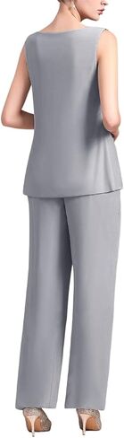 Zongqiven طقم ملابس رسمية مكون من 3 قطع من الشيفون لأم العروس لضيوف حفل الزفاف باللون الرمادي الفاتح in Kuwait