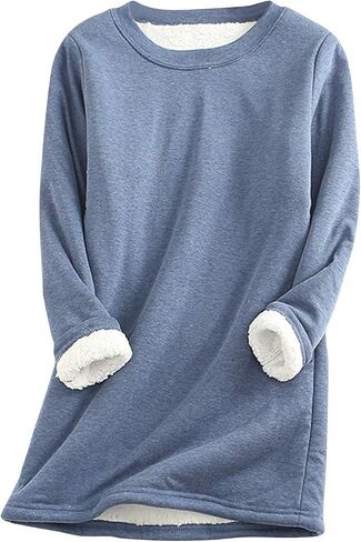 ZGZZ7 Women's Winter Warm Sherpa-lined Sweatshirts Soft O Neck Fleece Pullover Sweatshirt tops in Kuwait