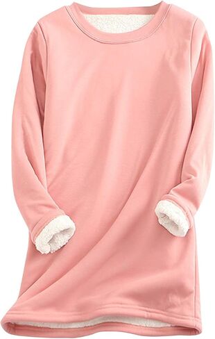 ZGZZ7 Women's Winter Warm Sherpa-lined Sweatshirts Soft O Neck Fleece Pullover Sweatshirt tops in Kuwait