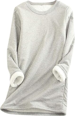 ZGZZ7 Women's Winter Warm Sherpa-lined Sweatshirts Soft O Neck Fleece Pullover Sweatshirt tops in Kuwait