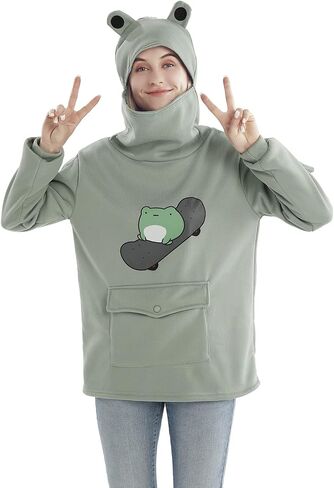 RGOSME Frog Hoodie Teen Girls Cute Oversized Graphic Hoodies Women Sweatshirt Cosplay Costume Pullover Tops in Kuwait