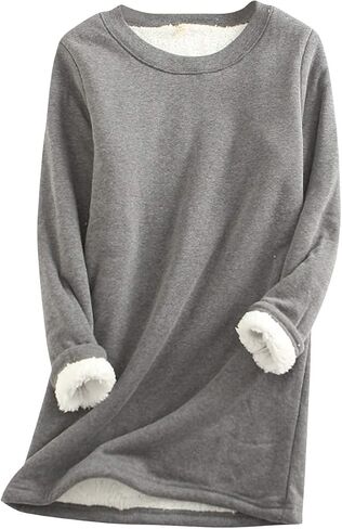 ZGZZ7 Women's Winter Warm Sherpa-lined Sweatshirts Soft O Neck Fleece Pullover Sweatshirt tops in Kuwait