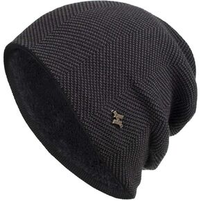 Unisex Sky Madrid Knitted Wool Beanie Cold Fleece Lined Hats for Men Black Beanie