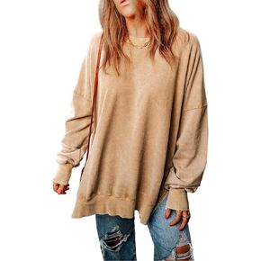 بلوفر نسائي كبير الحجم من aviviRuth بكتف منسدل وأكمام طويلة وحواف مضلعة وفضفاضة in Kuwait