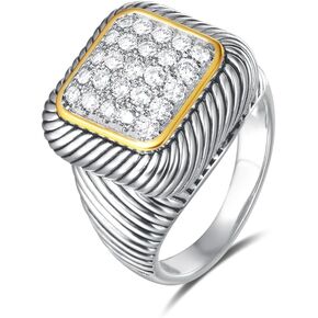 UNY JEWEL Twisted Cable Ring Designer Inspired Fashion Brand David Square Pave CZ Women Two Tone Jewelry Christmas Gifts
