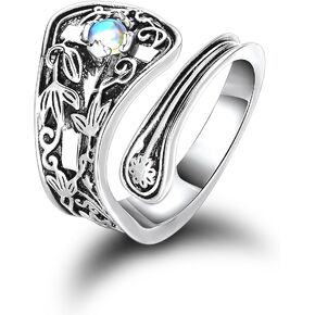 Zaoune 100% Apollo Silver Vintage Spoon Ring Boho for Women Cross Victorian Open Adjustable Statement Flower Jewelry in Kuwait