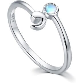 JUSTKIDSTOY Semicolon Ring 925 Sterling Silver Adjustable Open Opal/Moonstone Ring Suicide Awareness Inspirational Gifts for Women