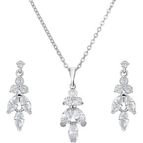 SWEETV Marquise Wedding Jewelry Set for Brides, Bridal Bridesmaids Jewelry Set, Cubic Zirconia Backdrop Necklace Earrings Set for Women in Saudi Arabia