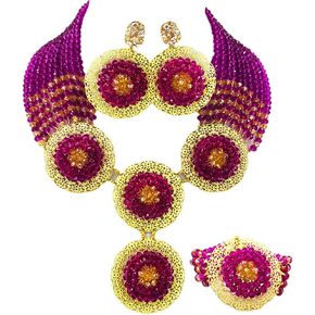 aczuv African Beads Jewelry Set Nigerian Wedding Necklace and Earrings for Women