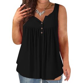 VISLILY Womens-Plus-Size-Tank-Tops Summer Sleeveless Henley Shirts Buttons Up Tunics Flowy Pleated Blouses in Kuwait