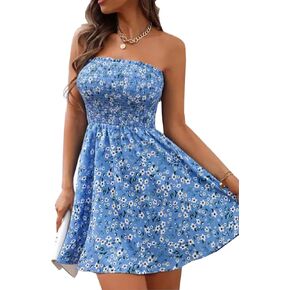 FECAFO Colorful Striped Strapless Bandeau Mini Dress Women Summer Backless Tube Tank Dress Beach Cover Ups Short Sundress