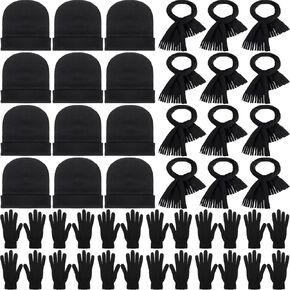36 Pcs Winter Beanies Gloves Scarves Set Unisex Beanies Winter Gloves Solid Black Neck Warmers for Donation Charity in Saudi Arabia