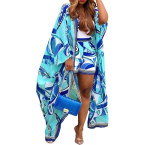 QegarTop Kimono Shorts Set for Women Two Piece Summer Vacation Outfits Flowy Beach Cover up Duster
