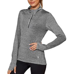 icyzone Workout Long Sleeve Shirts for Women - Yoga Running Tops Quarter Zip Pullover Exercise T-Shirts with Thumb Holes