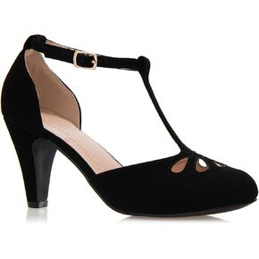 Olivia K Women's Low Heels Mary Jane Pumps - Adorable Vintage Shoes- Unique Round Toe Design with an Adjustable T Strap in Kuwait