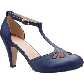 Olivia K Women's Low Heels Mary Jane Pumps - Adorable Vintage Shoes- Unique Round Toe Design with an Adjustable T Strap
