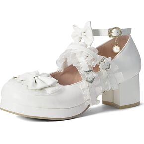Elerhythm Women's Mary Jane Platform Chunky Block Heels Cute Cosplay Kawaii Bow Lace Dresses Cross-Tied Round Toe Ankle Strap Shoes in Saudi Arabia