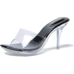 LIURUIJIA Clear Heels For Women Dress Shoes Slippers Backless Transparent Sexy Stilletos Heels Peep Toe High Heeled Sandals Pump Mules