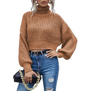 Chigant المرأة الياقة المدورة متماسكة البلوزات عادية فانوس كم طويل البلوز اقتصاص لطيف البلوز قطرة الكتف الأعلى in Kuwait