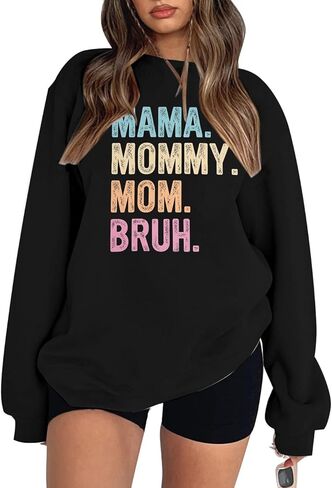ماما سويت شيرت نسائي كبير الحجم ماما ماما أمي بروه سويت شيرت أمي لايف عتيق فضفاض بياقة دائرية بلوفر علوي in Kuwait
