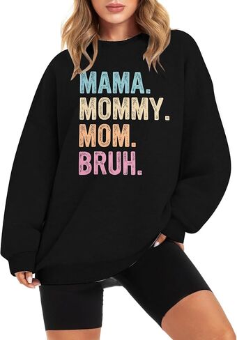 ماما سويت شيرت نسائي كبير الحجم ماما ماما أمي بروه سويت شيرت أمي لايف عتيق فضفاض بياقة دائرية بلوفر علوي in Kuwait
