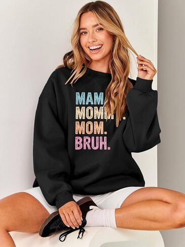ماما سويت شيرت نسائي كبير الحجم ماما ماما أمي بروه سويت شيرت أمي لايف عتيق فضفاض بياقة دائرية بلوفر علوي in Kuwait