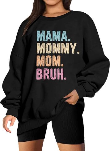 ماما سويت شيرت نسائي كبير الحجم ماما ماما أمي بروه سويت شيرت أمي لايف عتيق فضفاض بياقة دائرية بلوفر علوي in Kuwait