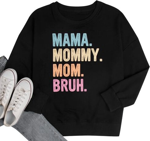 ماما سويت شيرت نسائي كبير الحجم ماما ماما أمي بروه سويت شيرت أمي لايف عتيق فضفاض بياقة دائرية بلوفر علوي in Kuwait