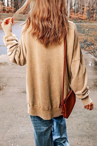 بلوفر نسائي كبير الحجم من aviviRuth بكتف منسدل وأكمام طويلة وحواف مضلعة وفضفاضة in Kuwait